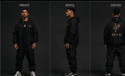 Referências corporais de DDD ALTO: frente, perfil e costas